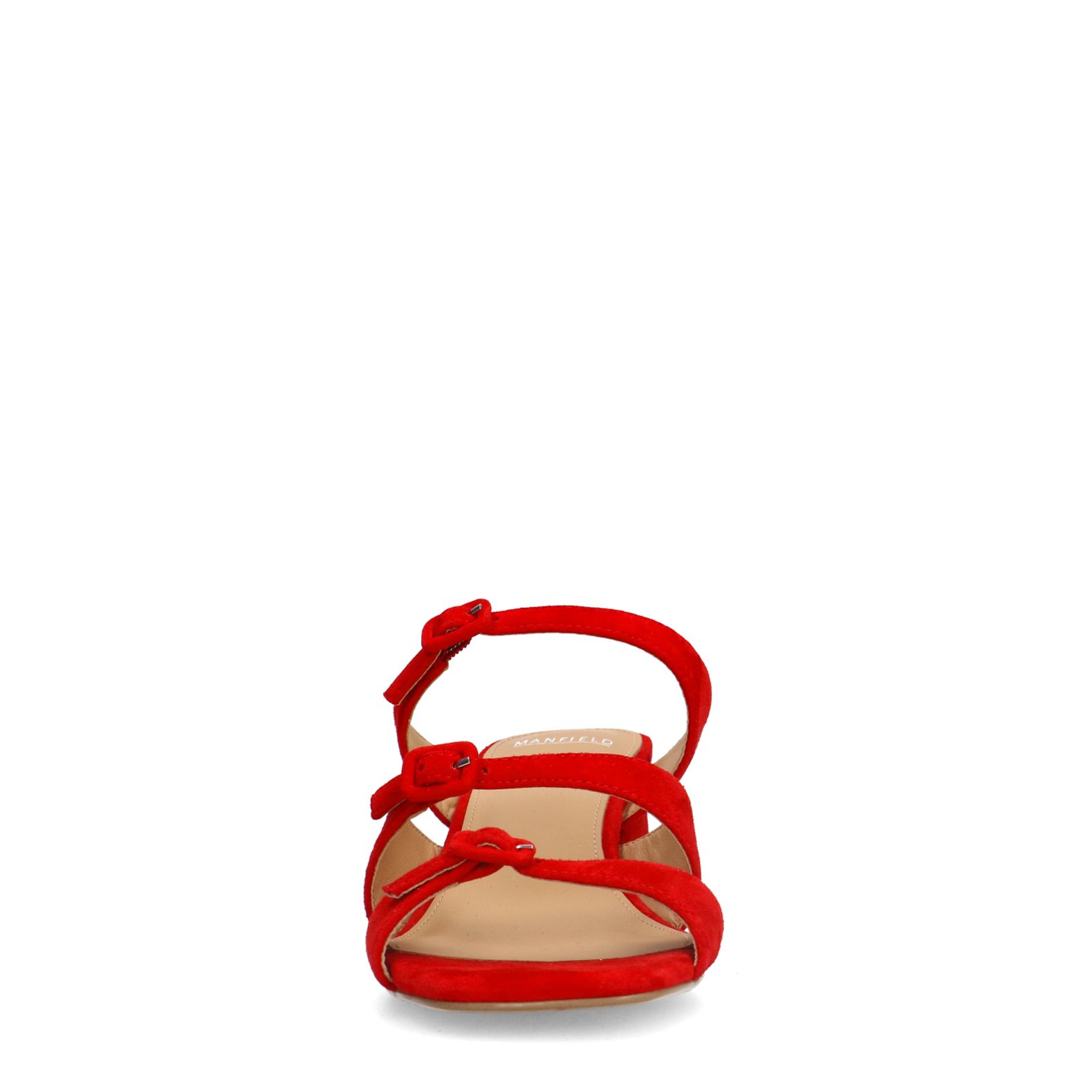 Rote Veloursleder-Sandaletten mit Schnallen