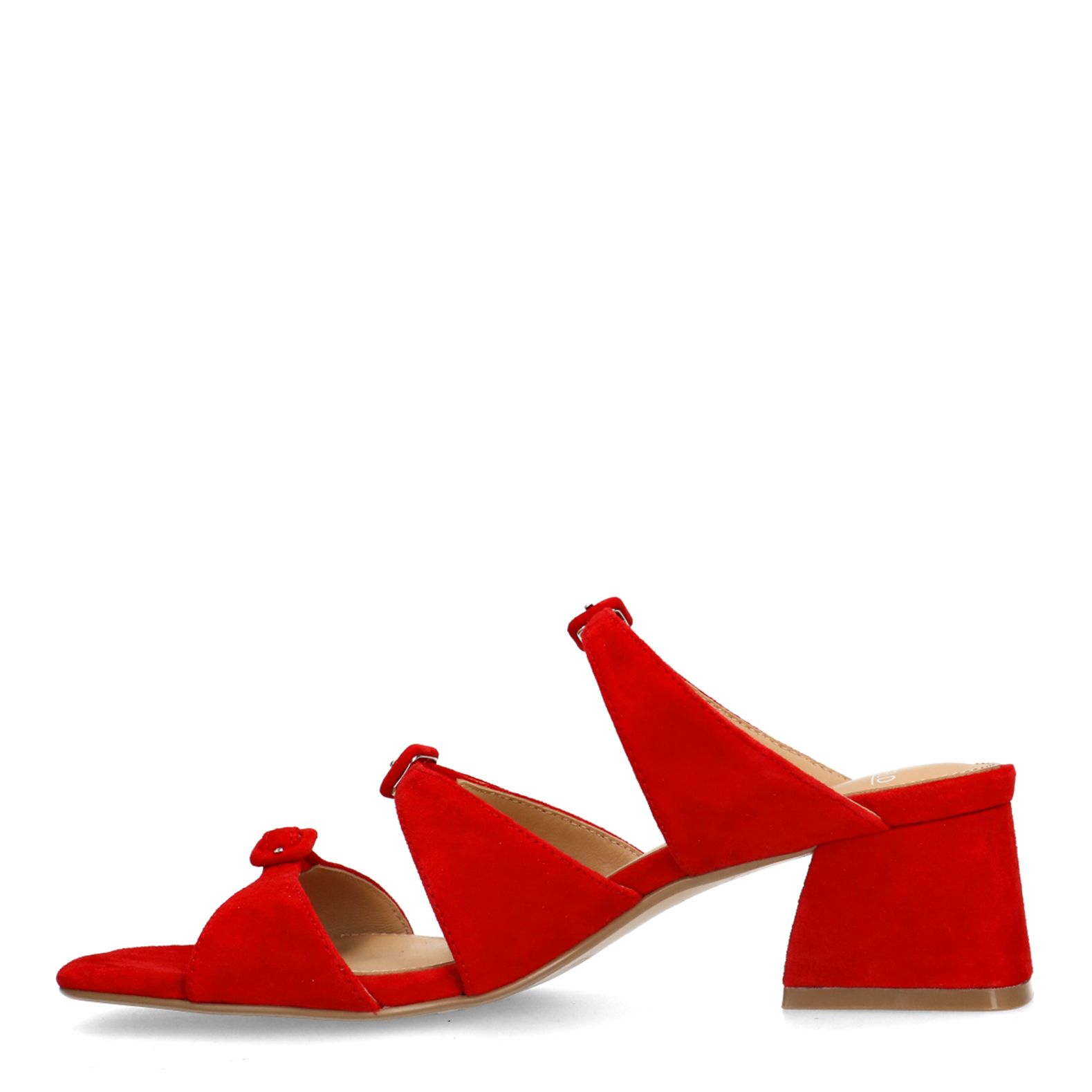 Rote Veloursleder-Sandaletten mit Schnallen