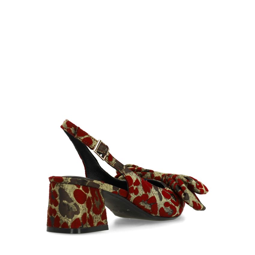 Burgundy leopard slingbacks met strik