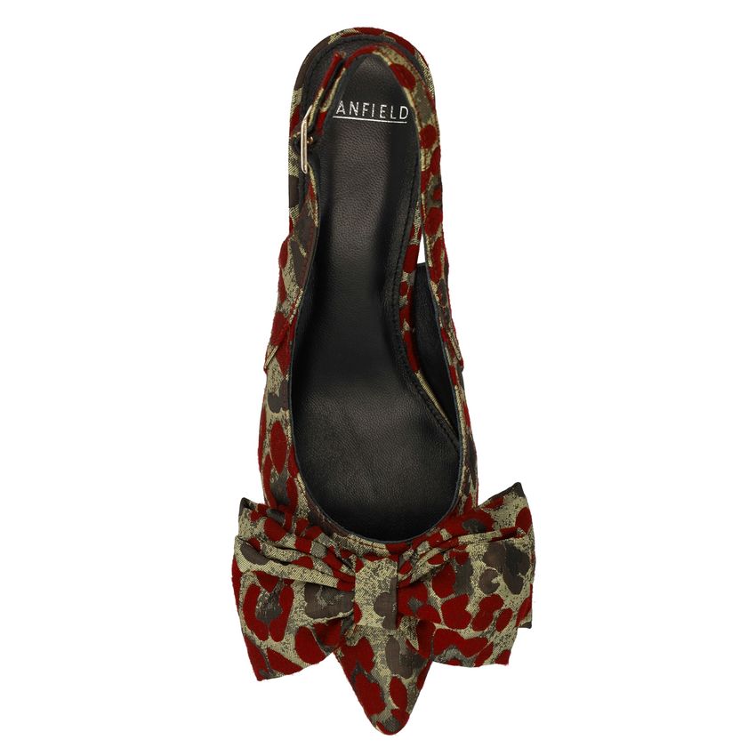 Burgundy leopard slingbacks met strik