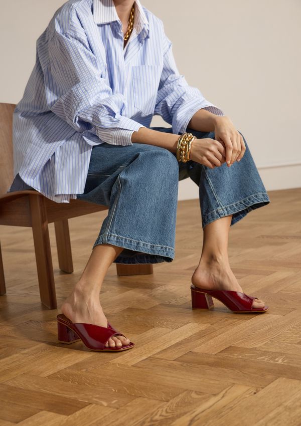 Bordeaux rode lakleren sandalen met hak