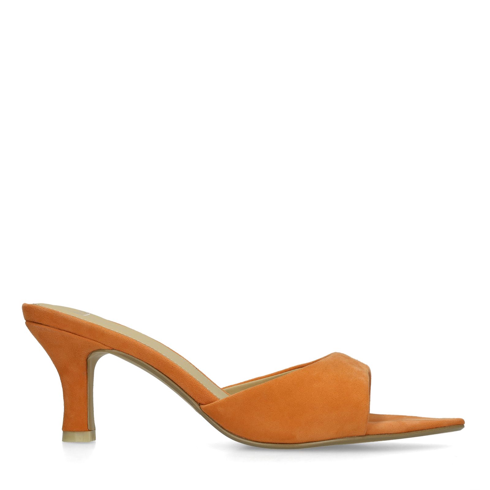 Orangefarbene Veloursleder-Pumps