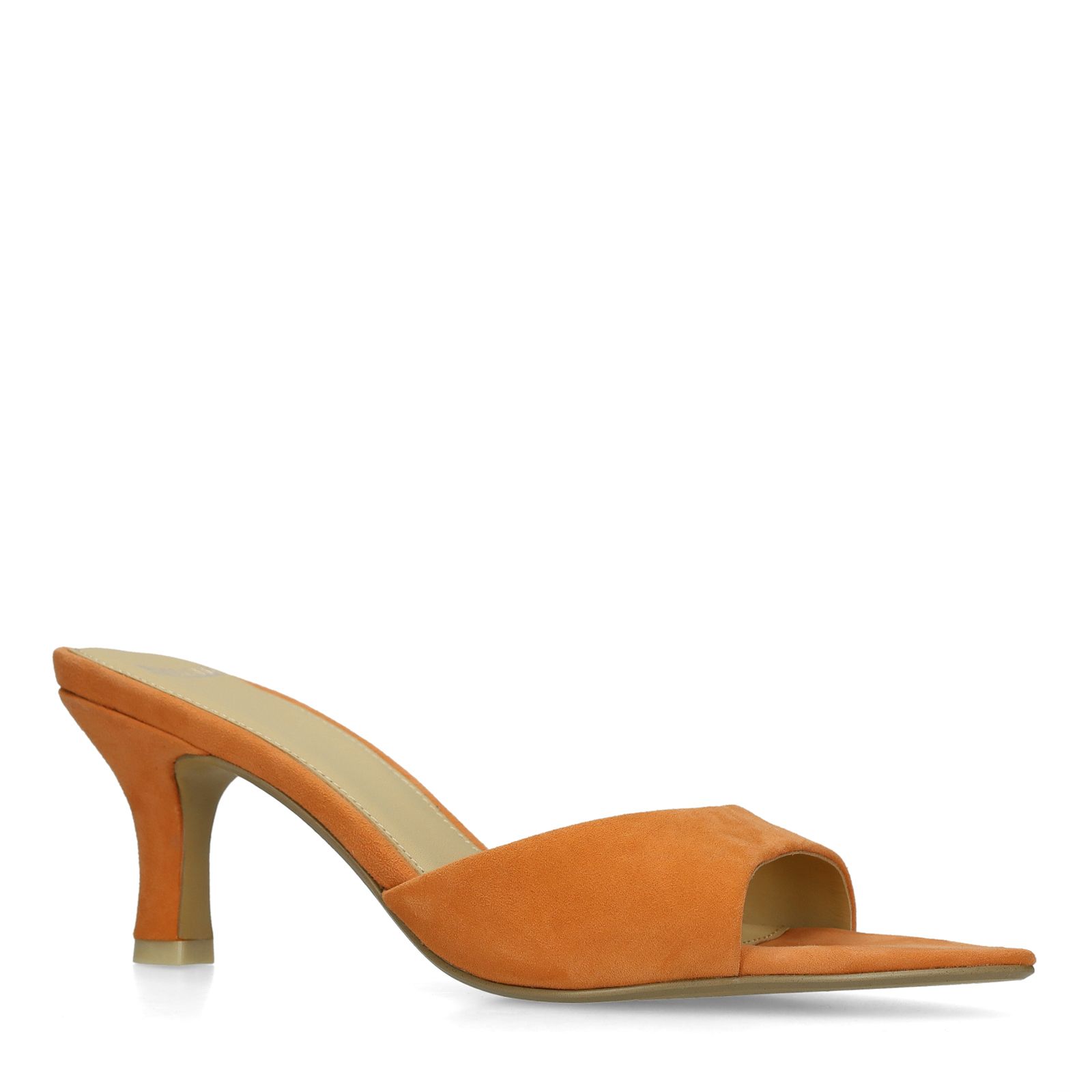 Orangefarbene Veloursleder-Pumps