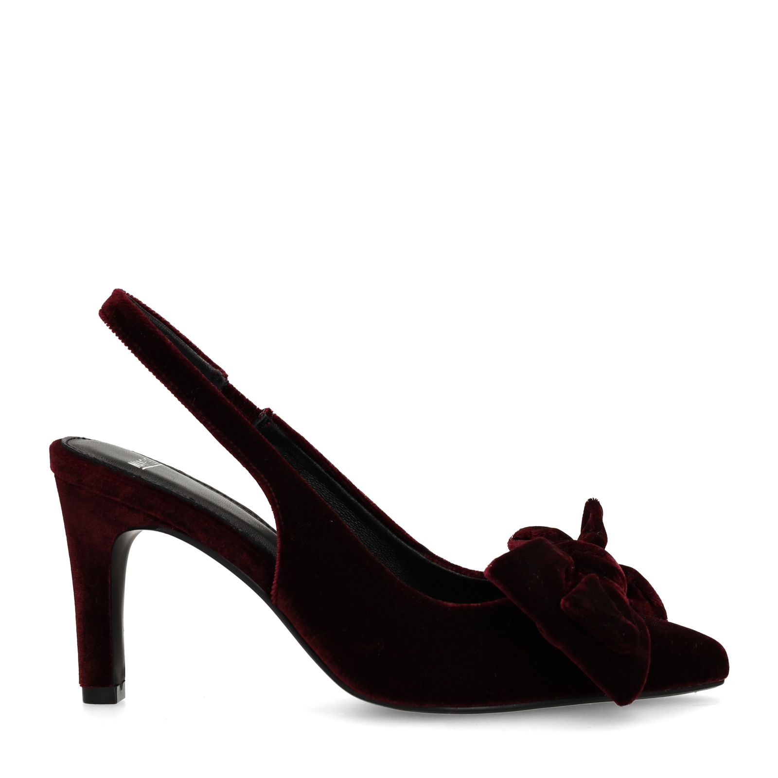 Bordeauxrote Slingbackpumps aus Veloursleder