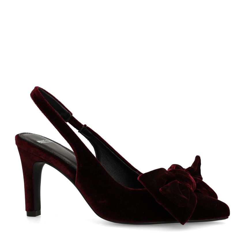 Burgundy velours slingback pumps