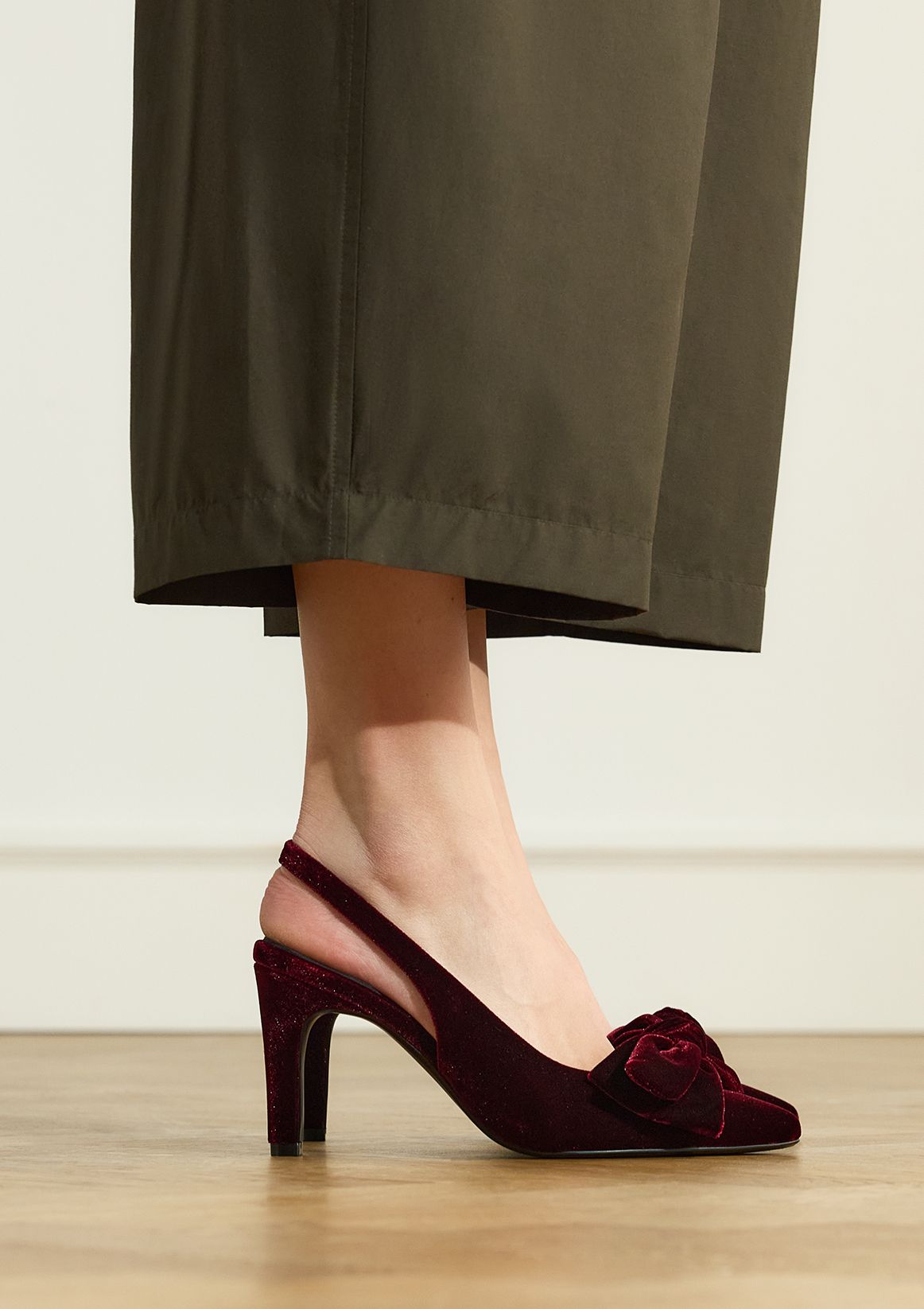 Burgundy velours slingback pumps