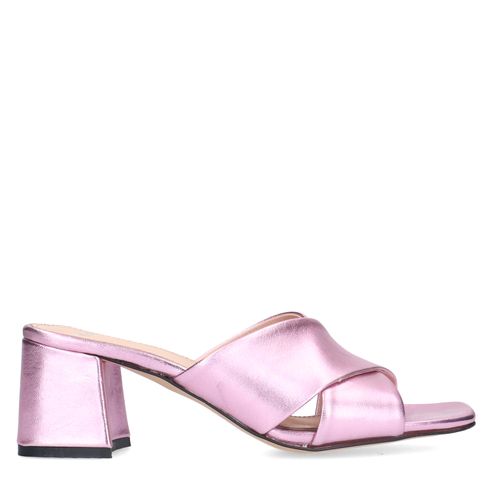 Roze metallic sandalen met hak