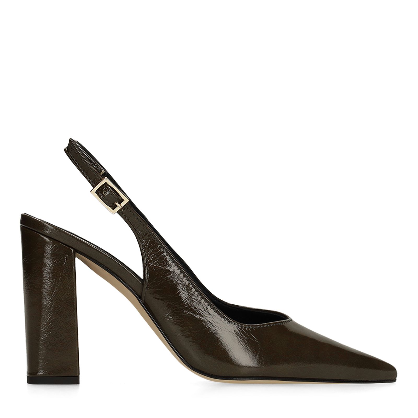 Dunkelgrüne Leder-Slingbacks