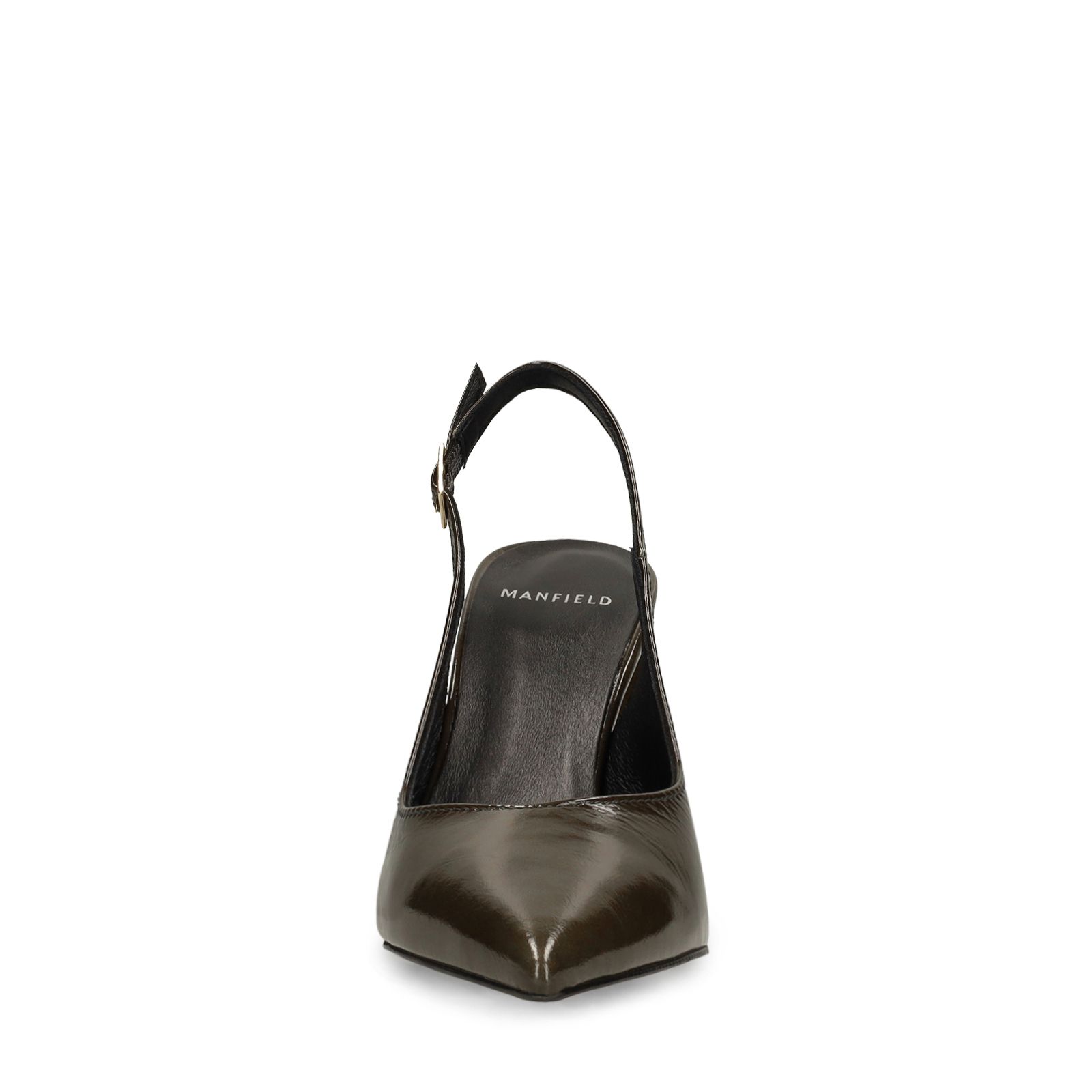 Dunkelgrüne Leder-Slingbacks