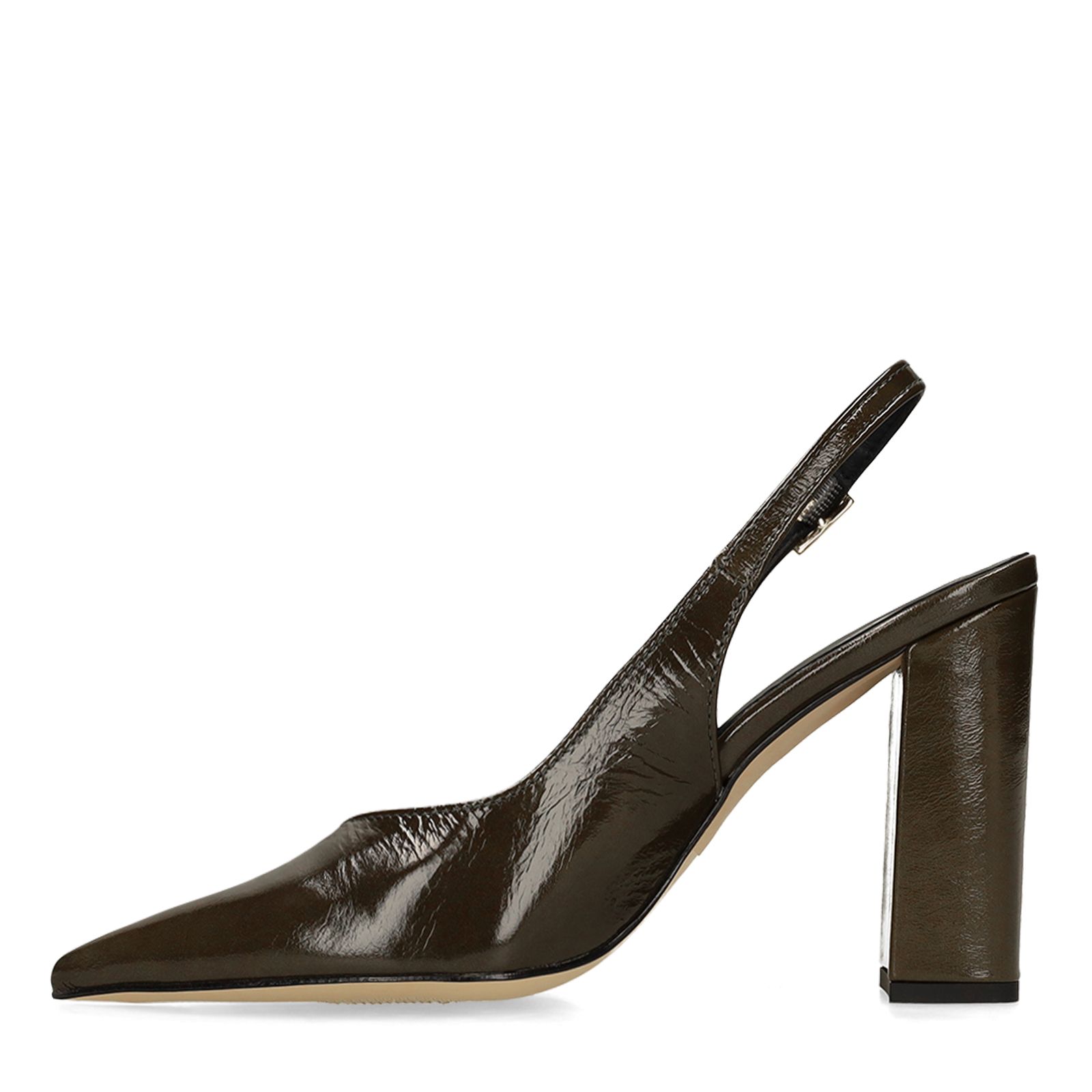 Dunkelgrüne Leder-Slingbacks