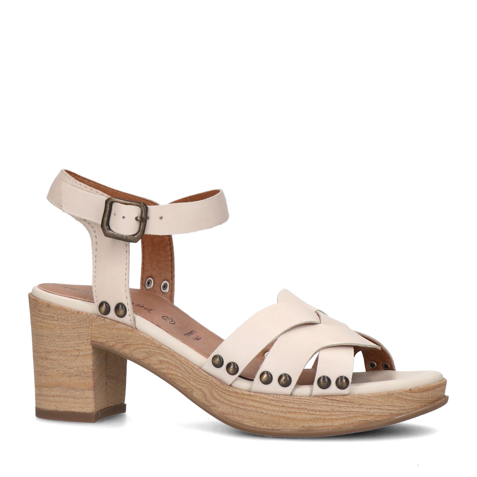 Beige leren sandalen met blokhak