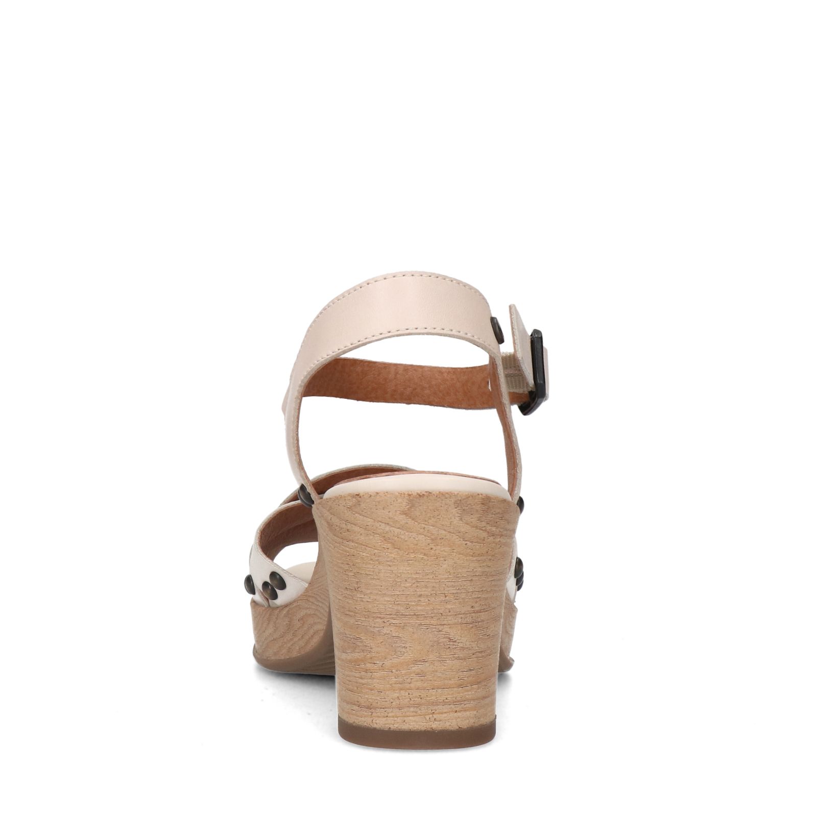 Beige leren sandalen met blokhak