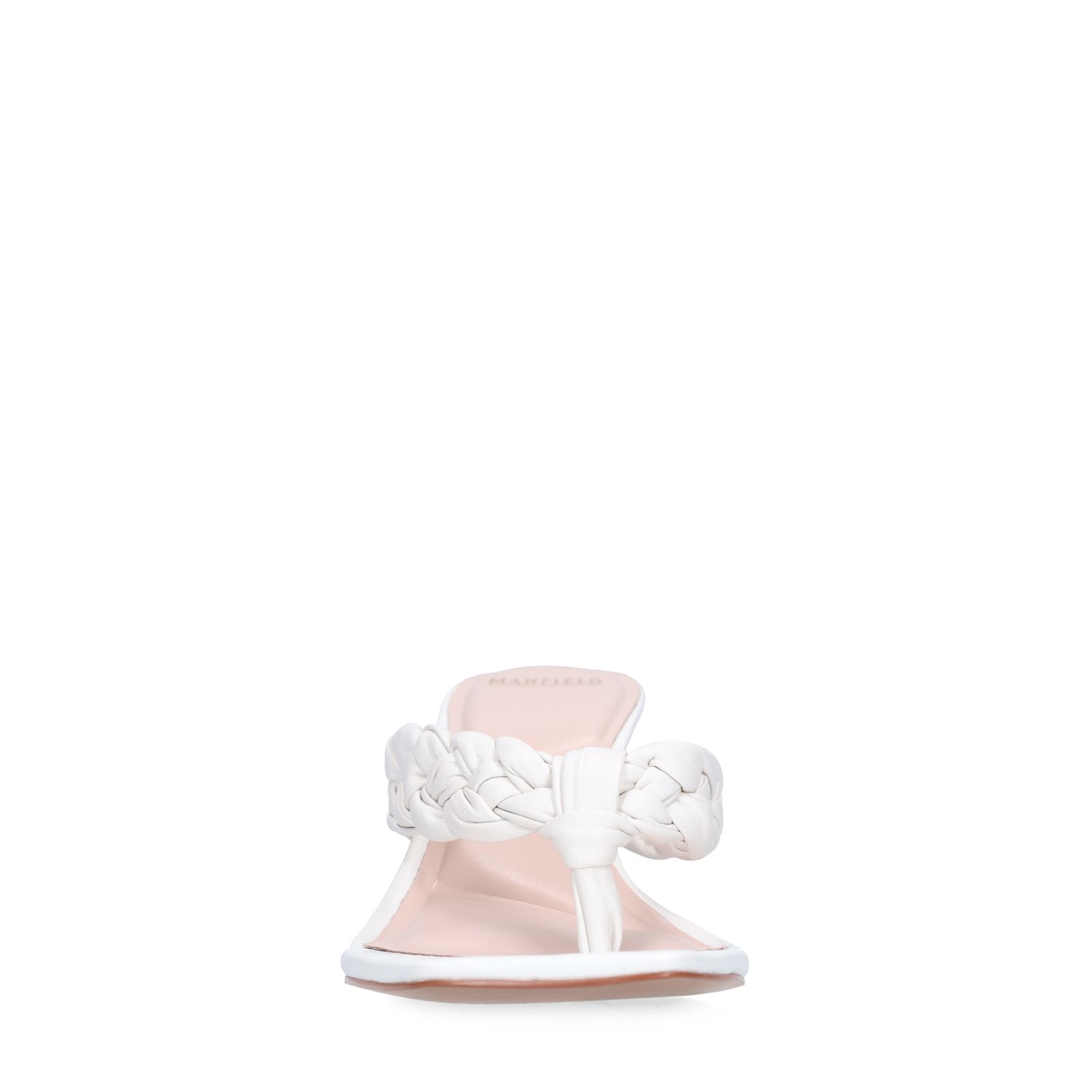 Witte leren gevlochten hak slippers