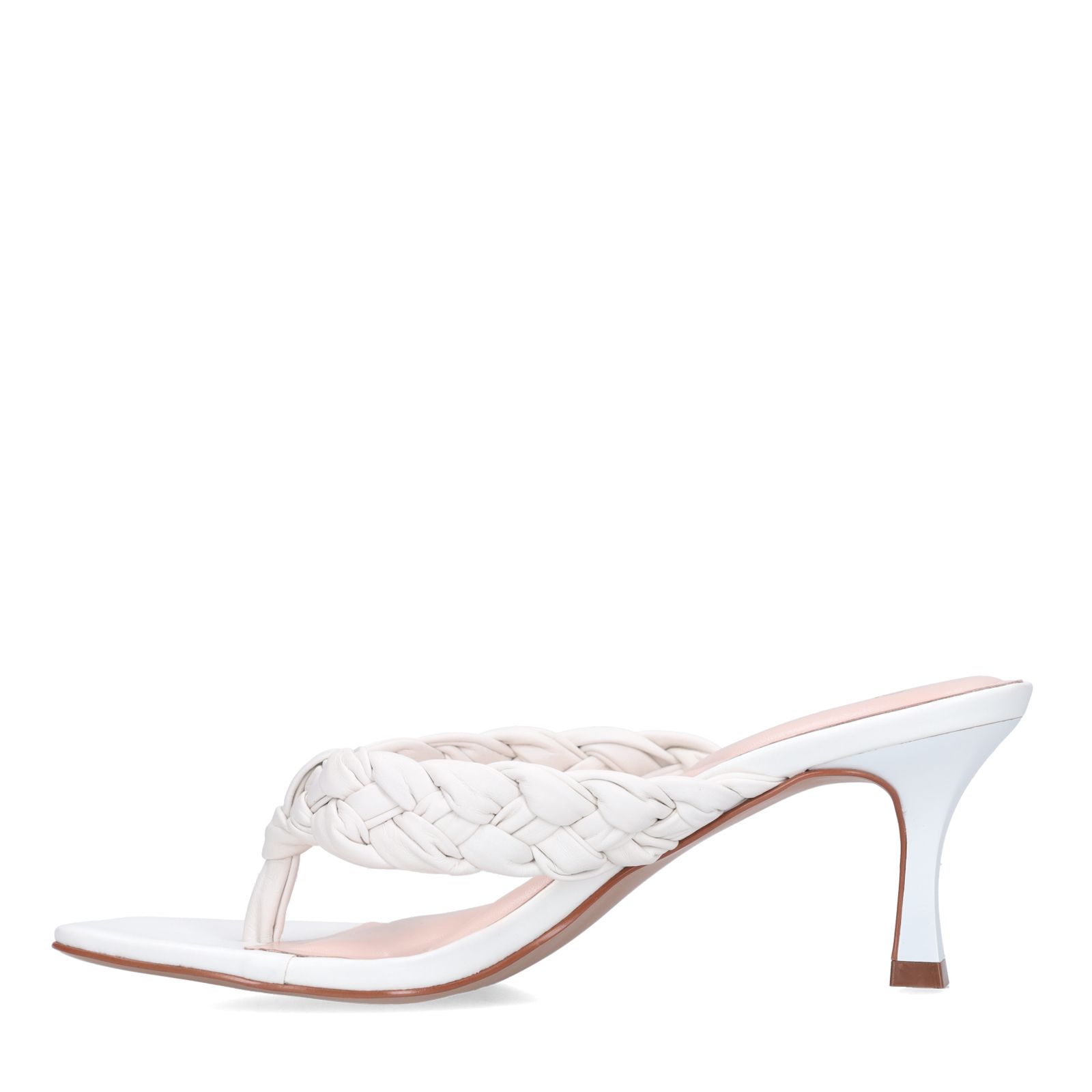 Witte leren gevlochten hak slippers