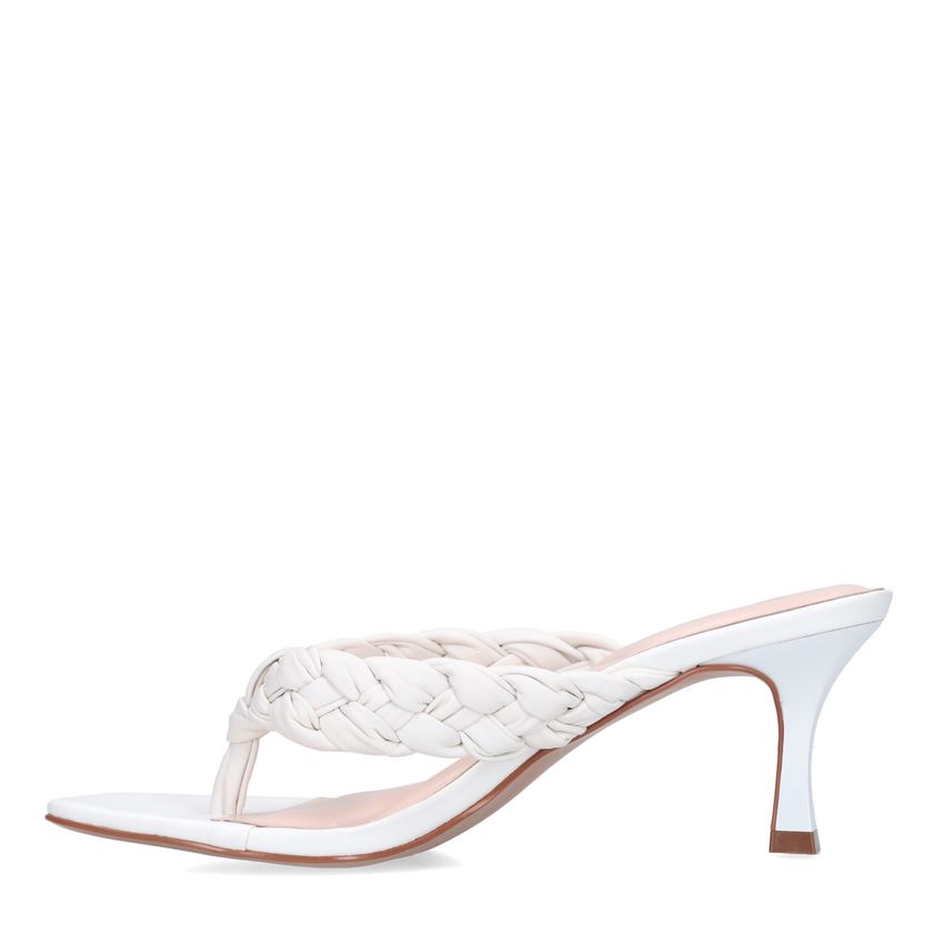 Witte leren gevlochten hak slippers