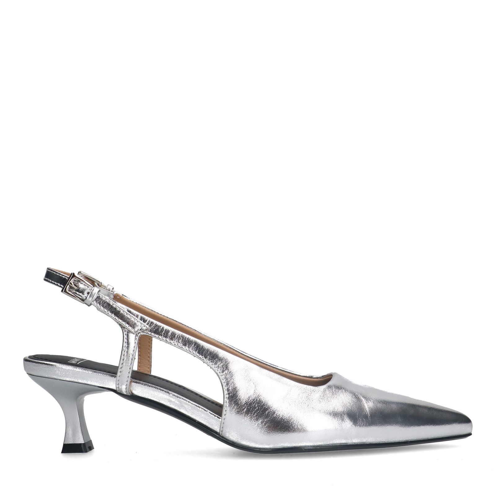 Silberfarbene Slingbacks aus Leder