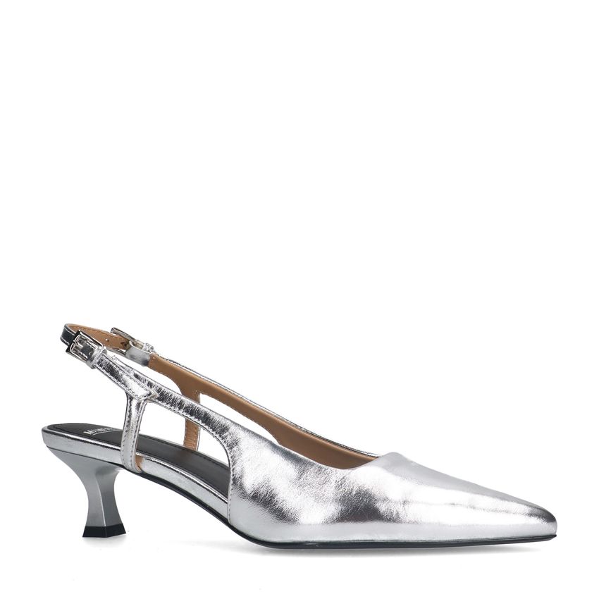 Zilveren leren slingbacks