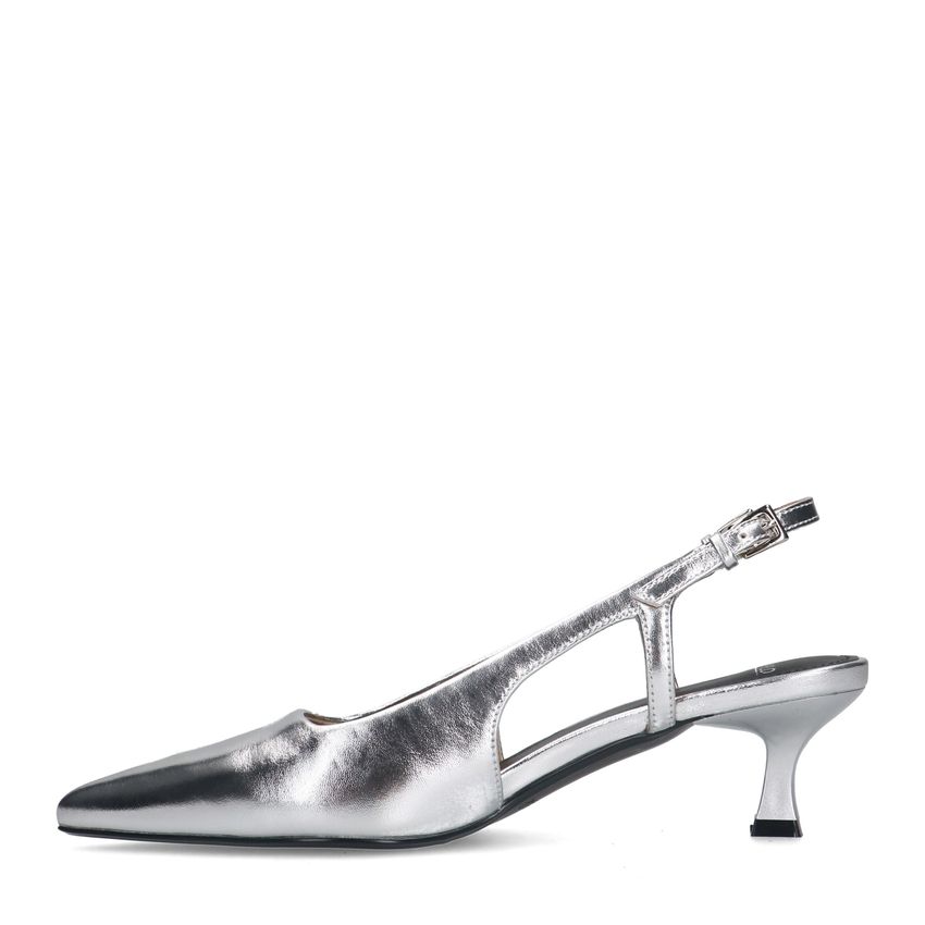 Silberfarbene Slingbacks aus Leder