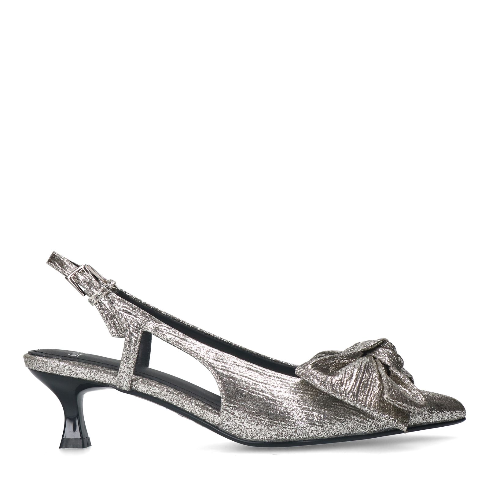 Zilveren glitter slingbacks met strik