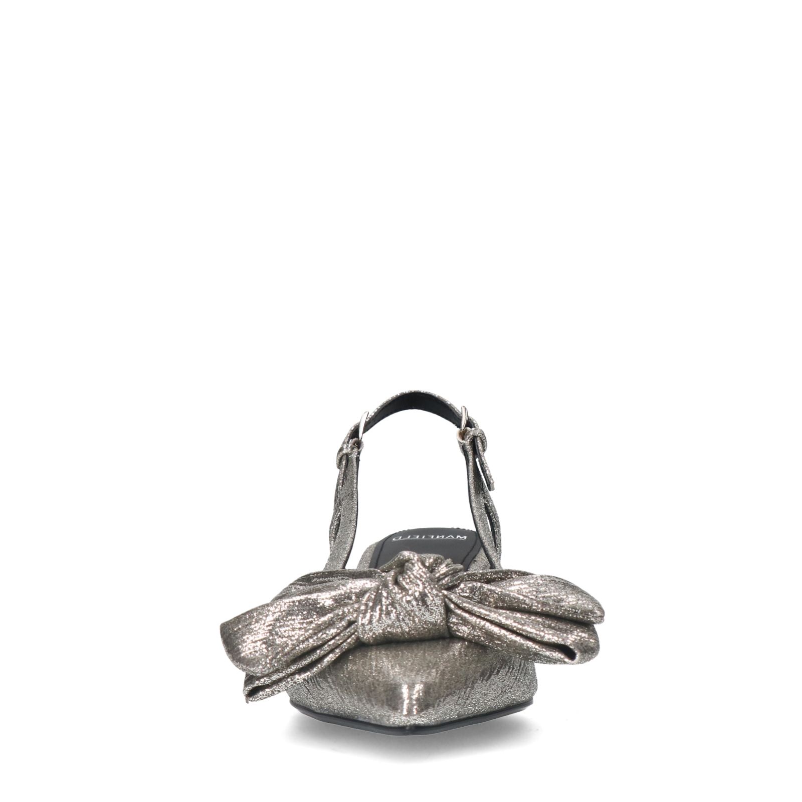 Zilveren glitter slingbacks met strik