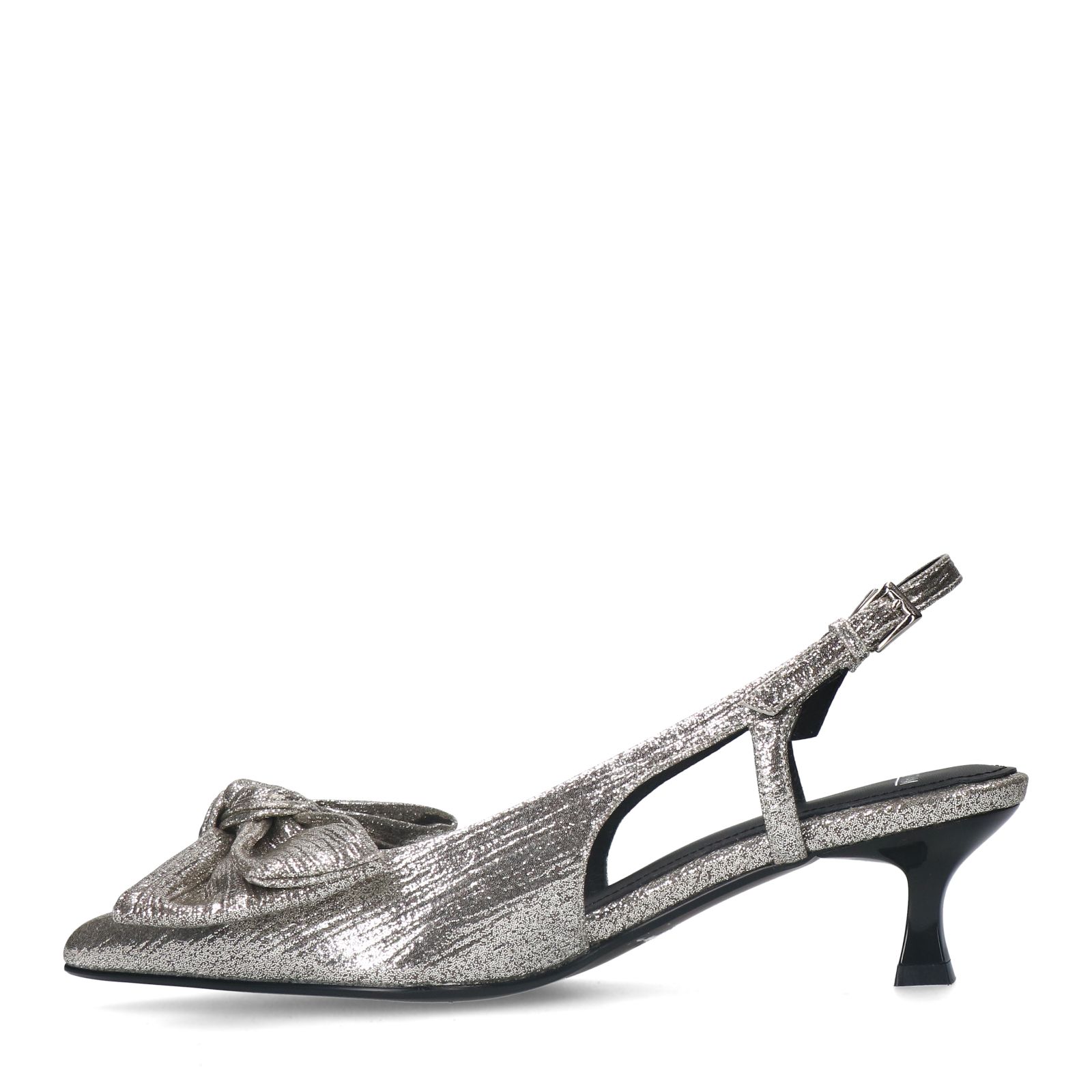 Zilveren glitter slingbacks met strik