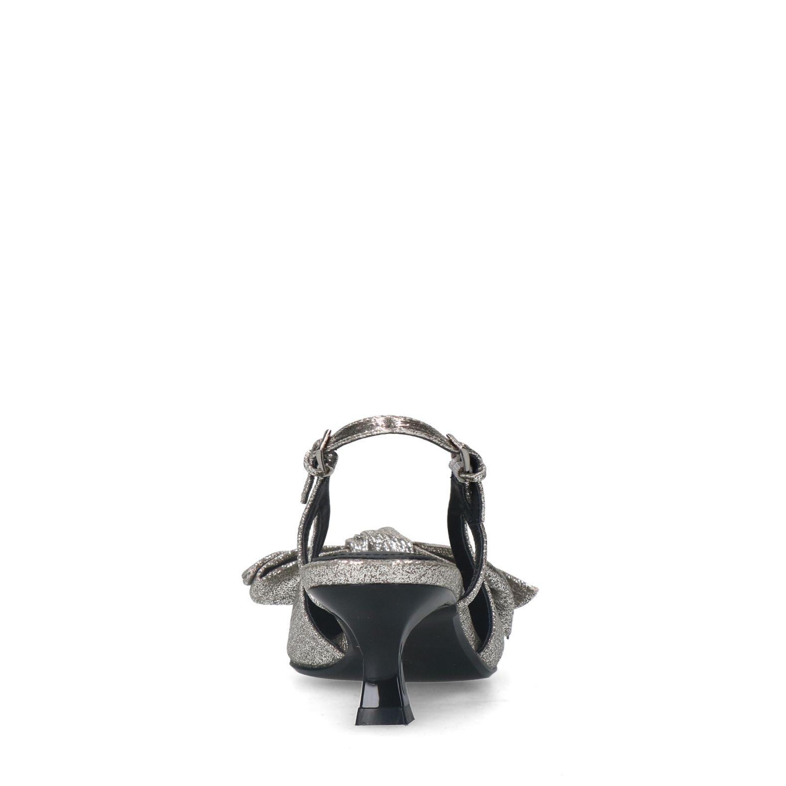 Zilveren glitter slingbacks met strik