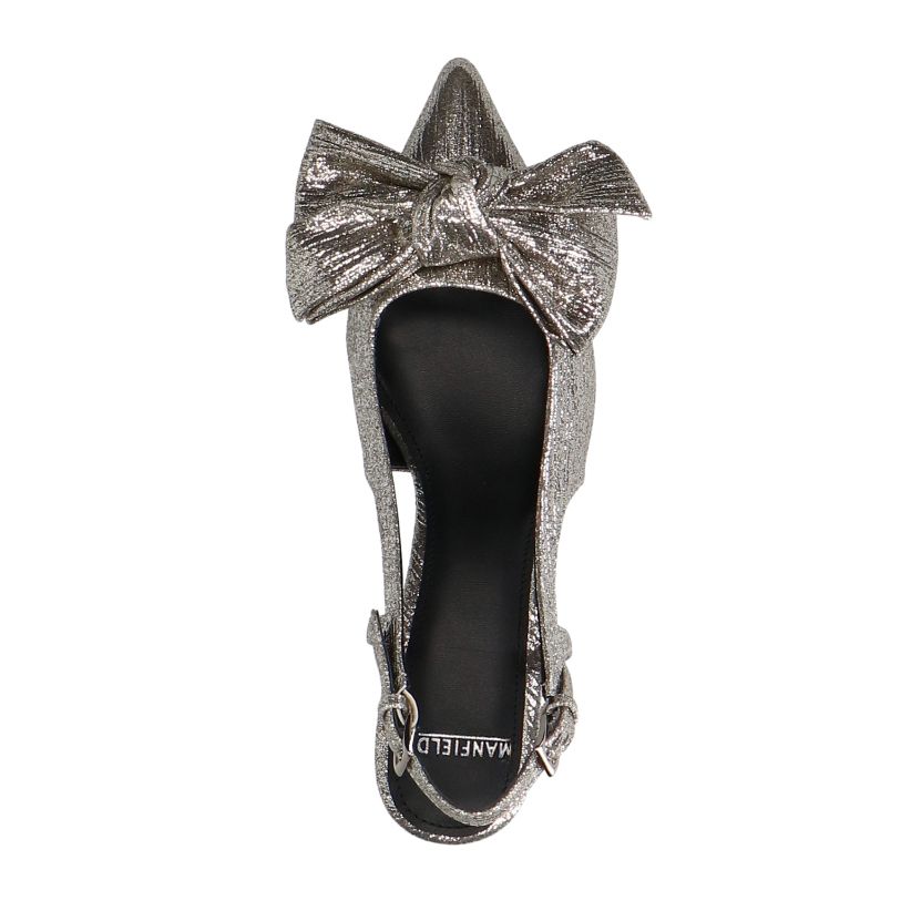 Zilveren glitter slingbacks met strik