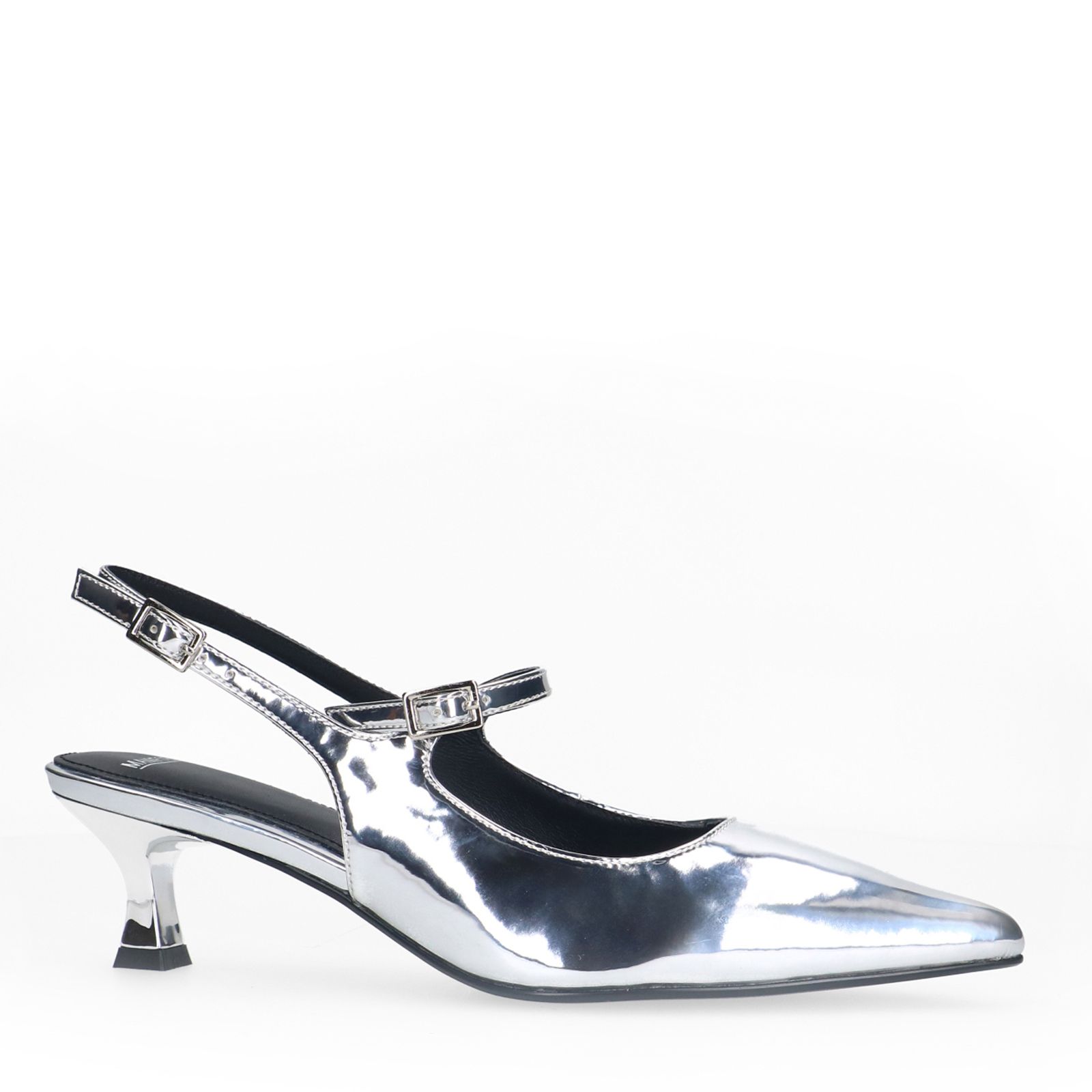 Silberfarbene Slingbacks aus Leder