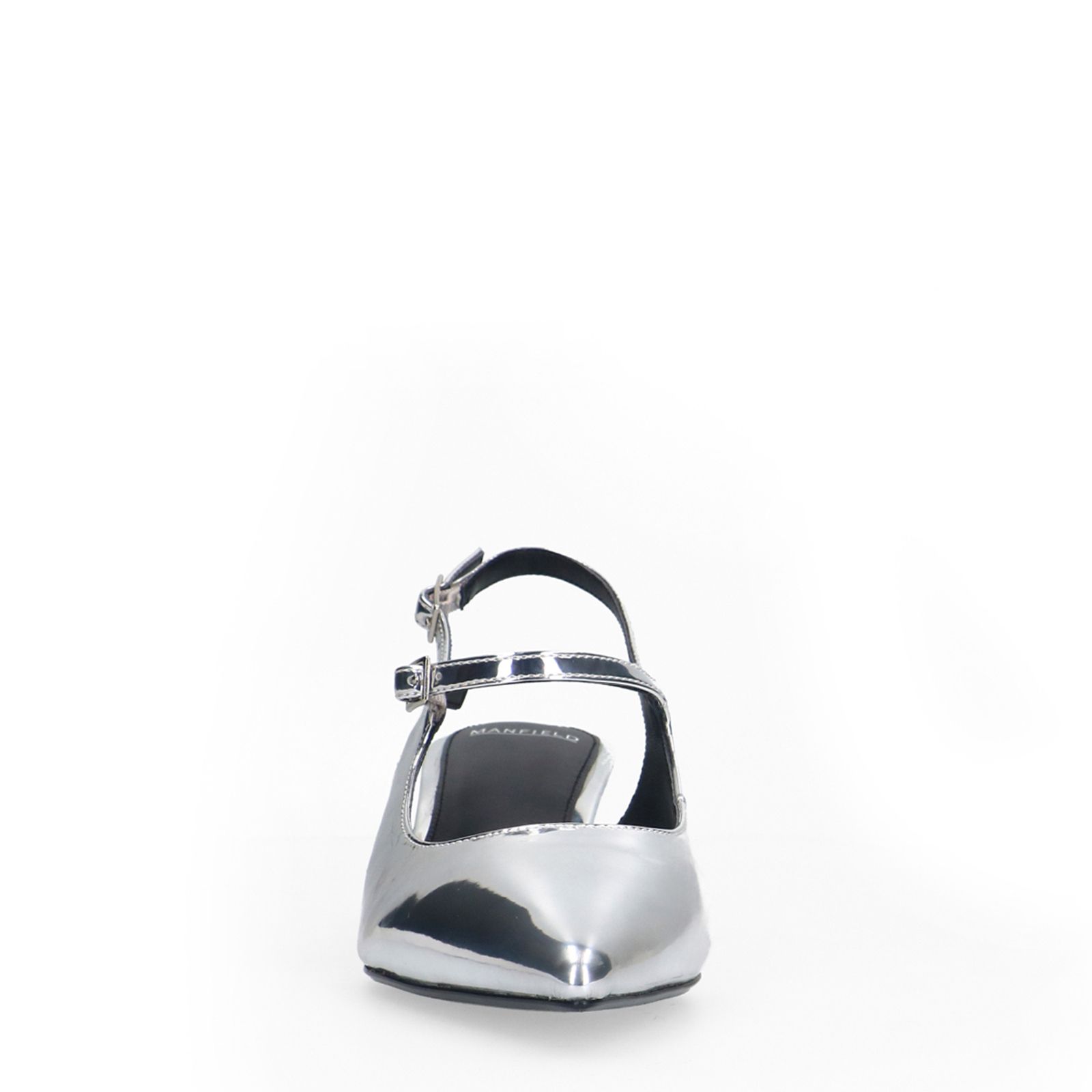 Silberfarbene Slingbacks aus Leder