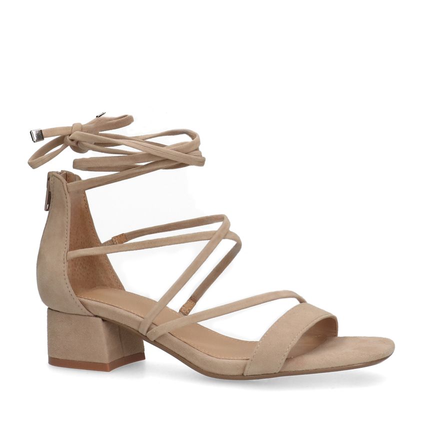 Beige suède sandalen met hak