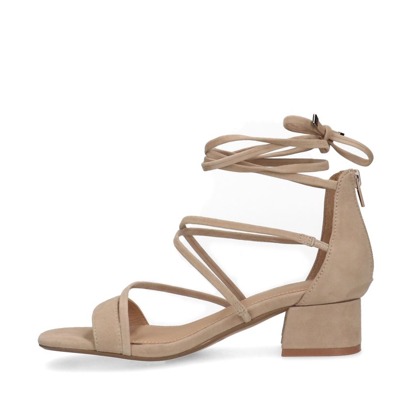 Beige suède sandalen met hak