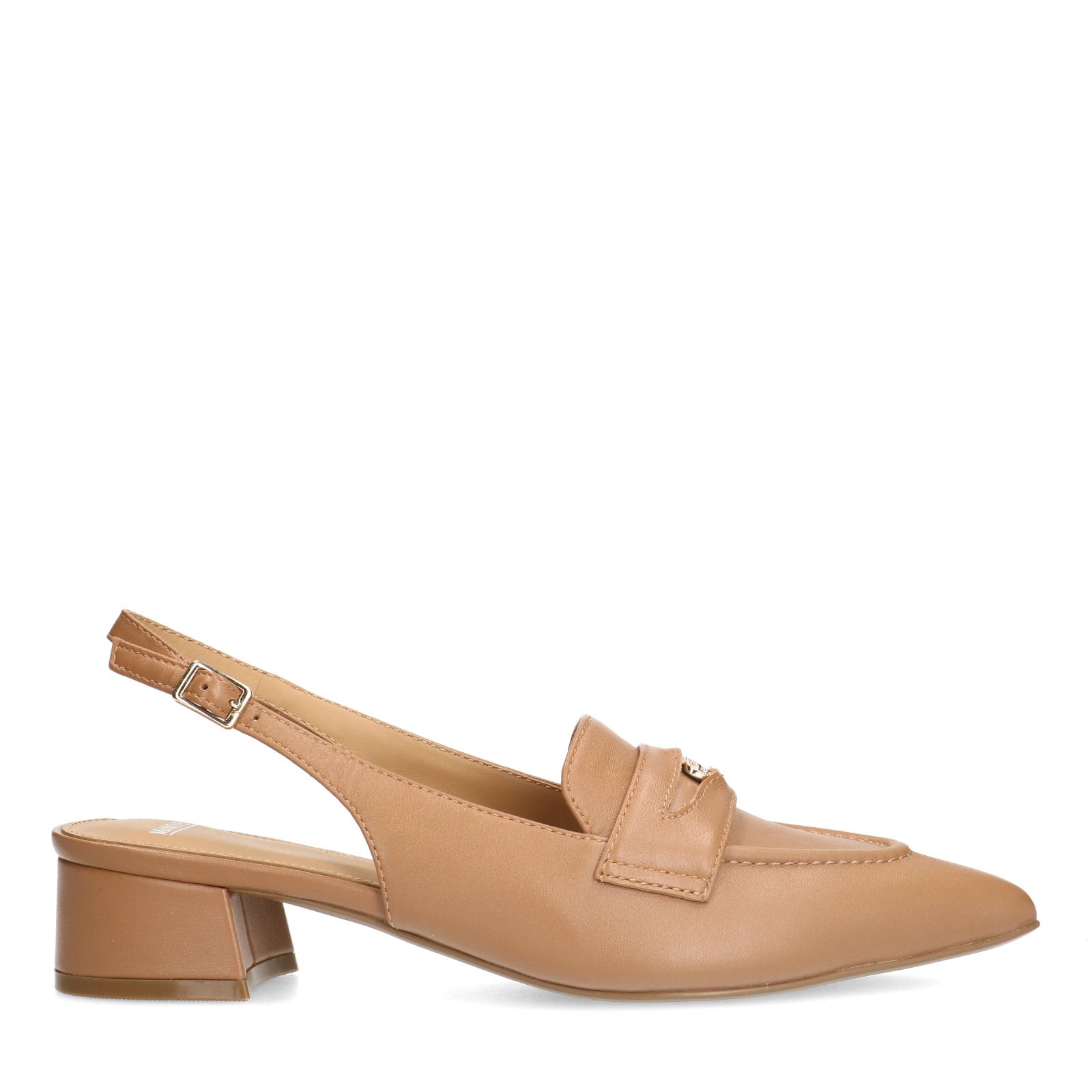 Taupefarbene Slingbackpumps aus Leder