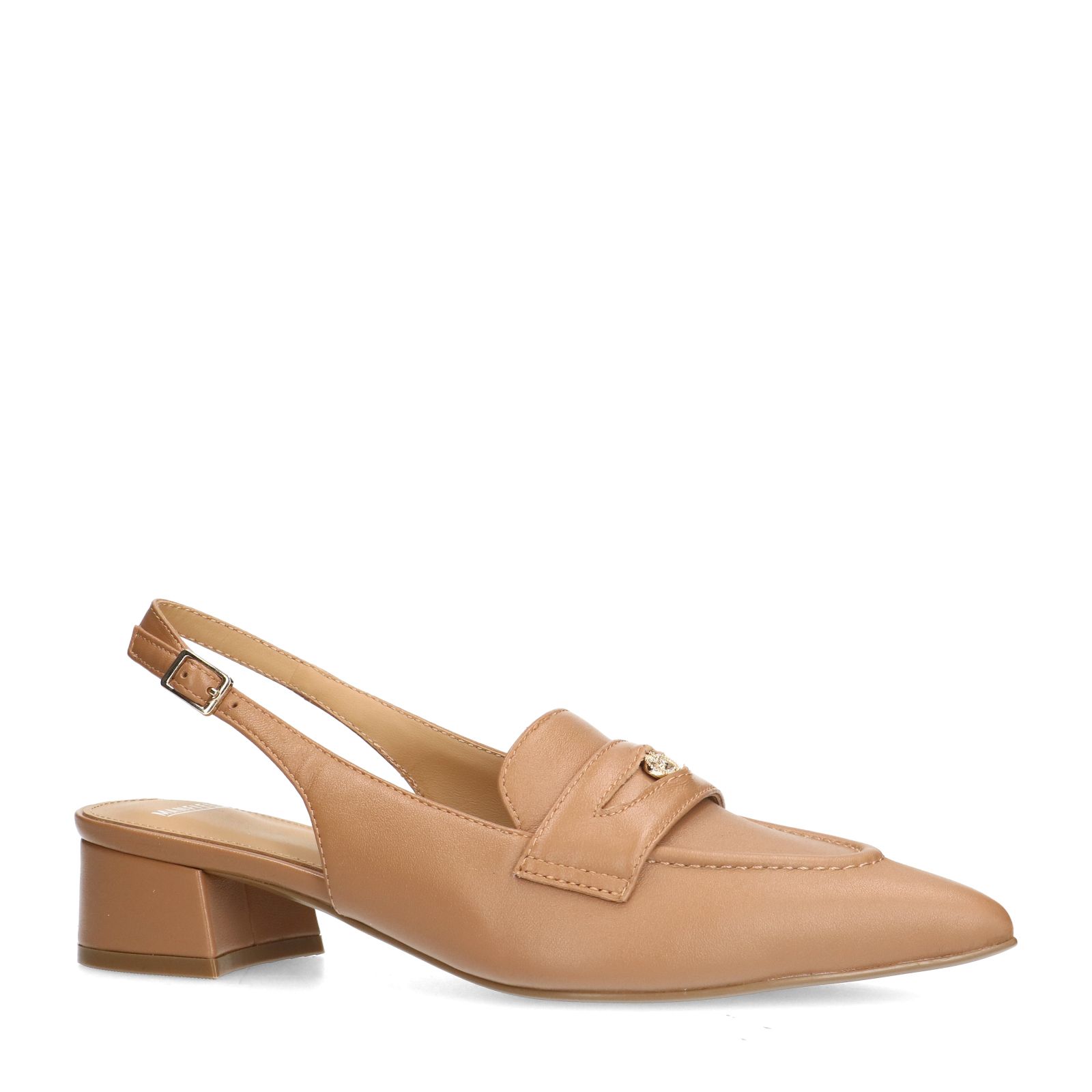 Taupefarbene Slingbackpumps aus Leder