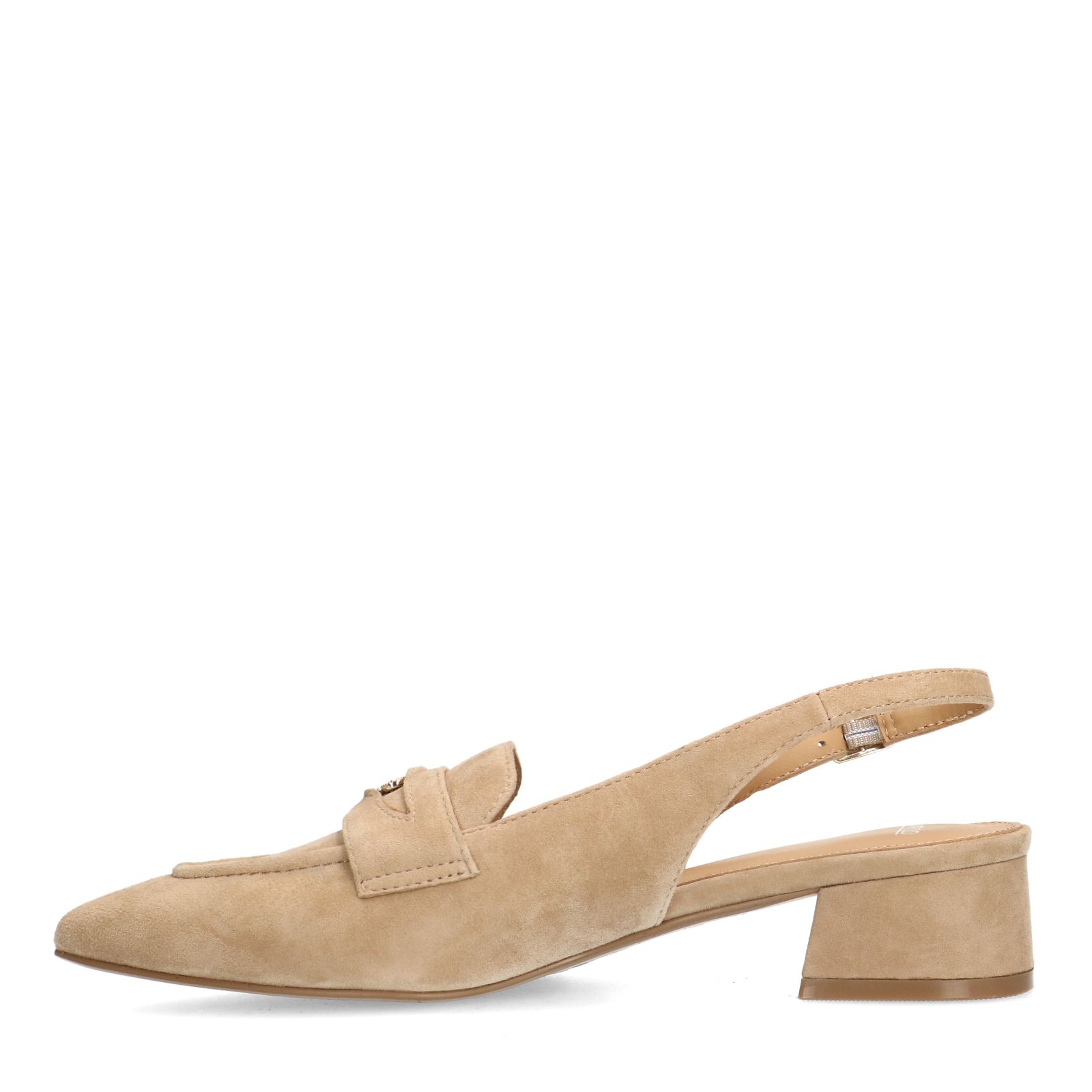 Beigefarbene Slingbackpumps aus Veloursleder