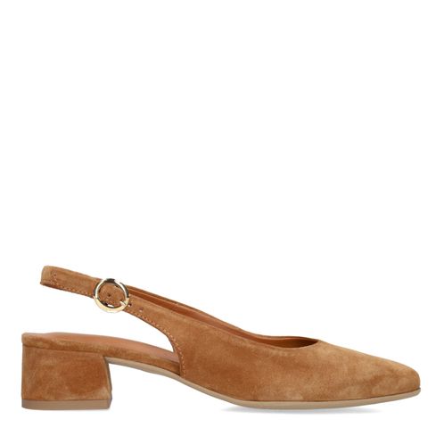 Cognacfarbene Veloursleder-Slingbackpumps