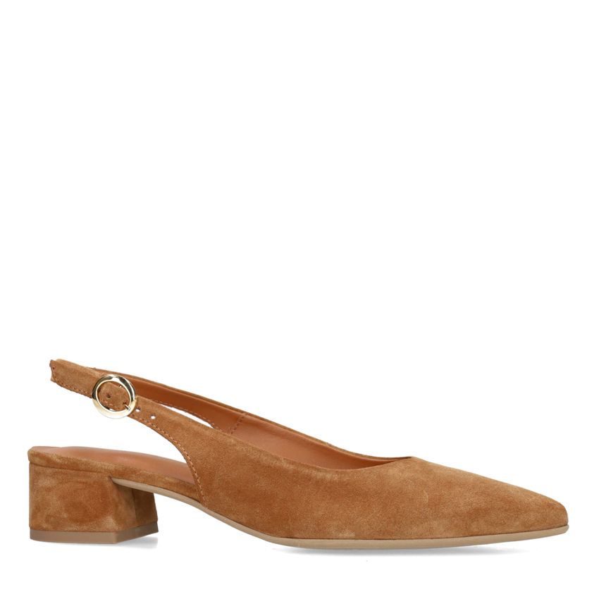 Cognacfarbene Veloursleder-Slingbackpumps