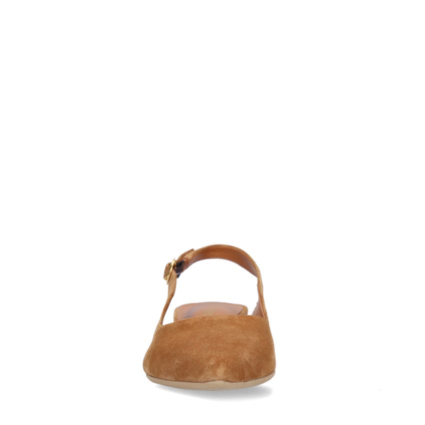Cognacfarbene Veloursleder-Slingbackpumps