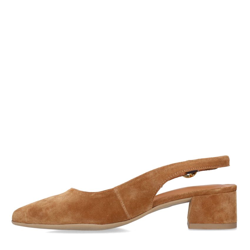 Cognacfarbene Veloursleder-Slingbackpumps