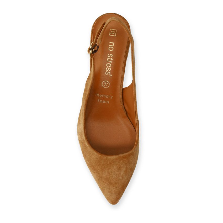 Cognacfarbene Veloursleder-Slingbackpumps
