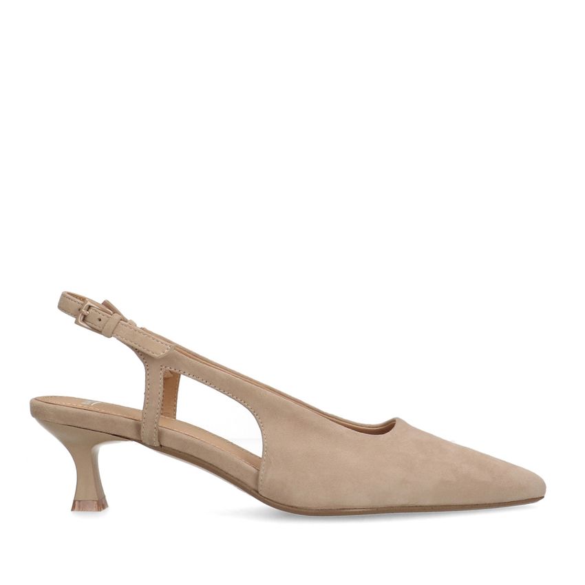 Beige suède slingback pumps