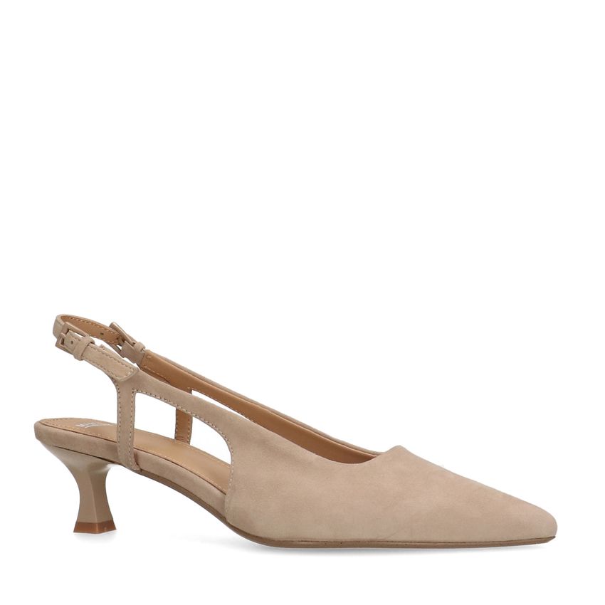 Beige suède slingback pumps