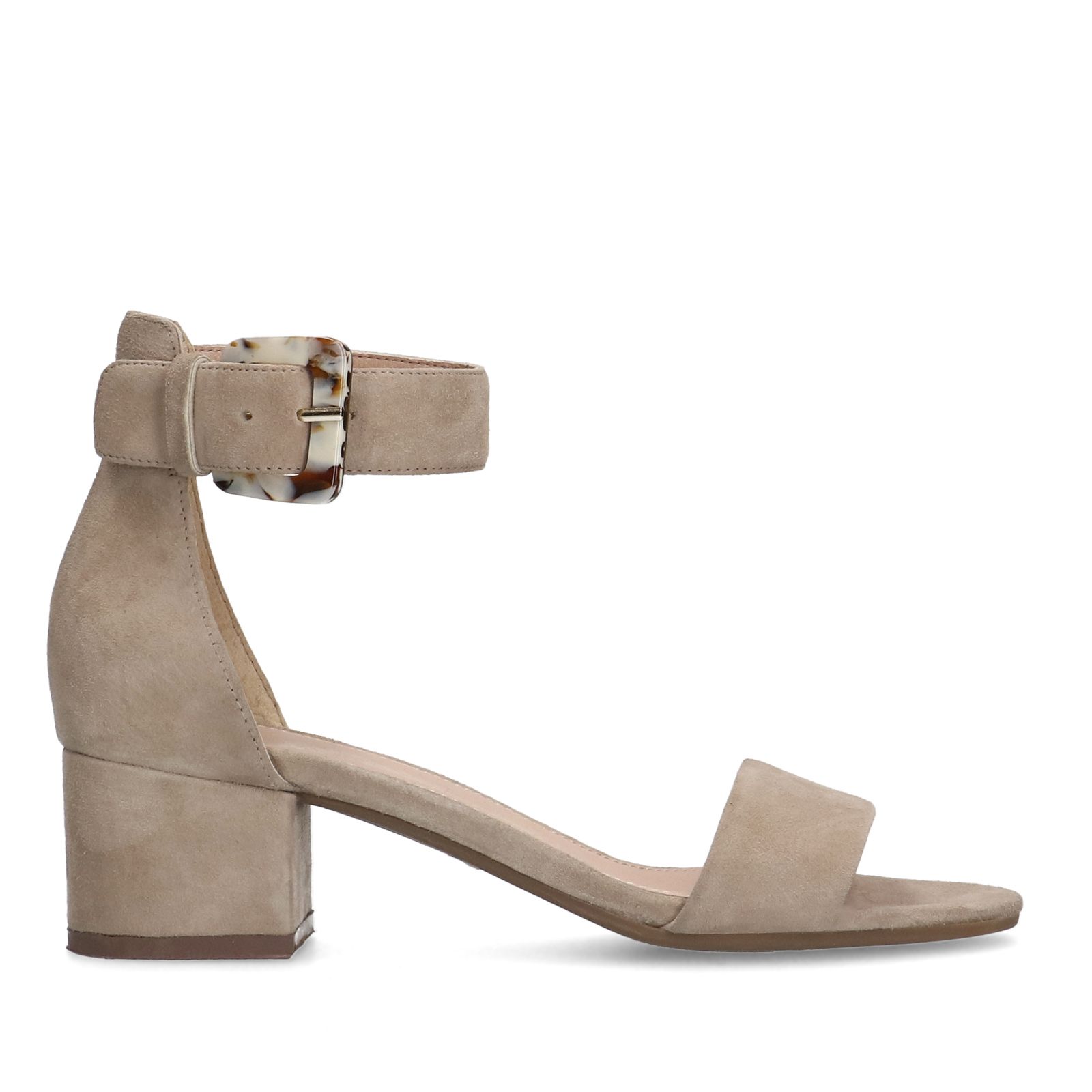 Beige suède pumps met enkelbandje