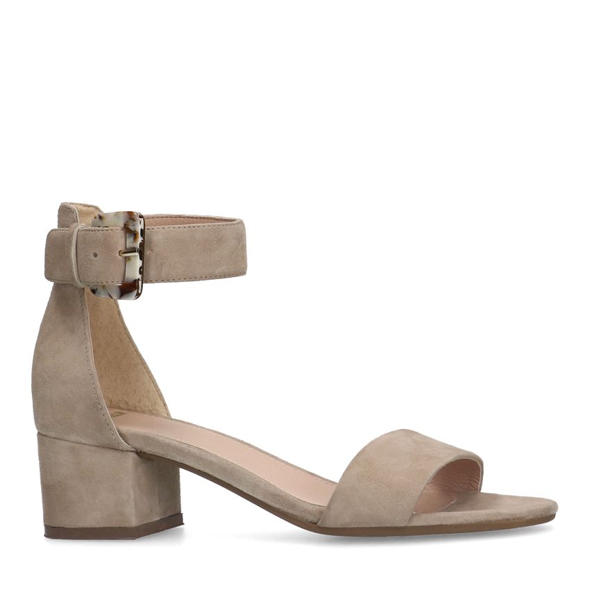 Beige suède pumps met enkelbandje