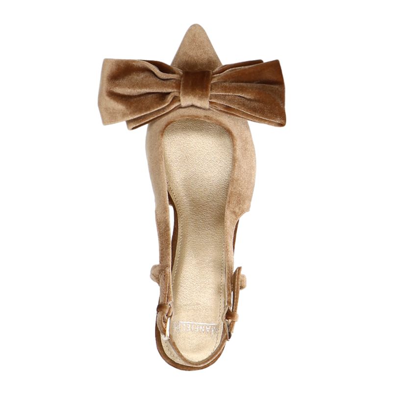 Taupefarbene Veloursleder-Slingbackpumps mit Schleife
