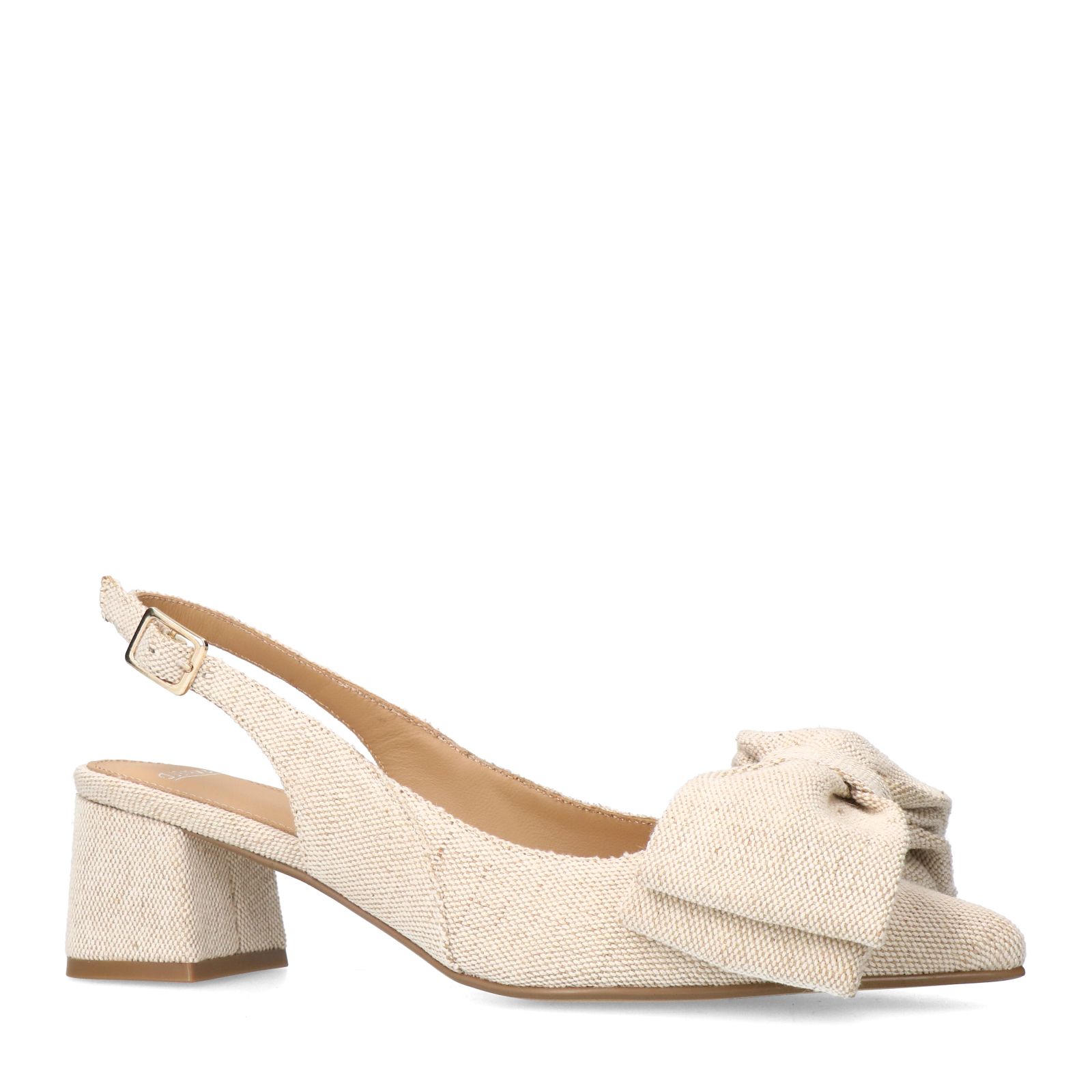 Beigefarbene Slingbackpumps mit Schleife