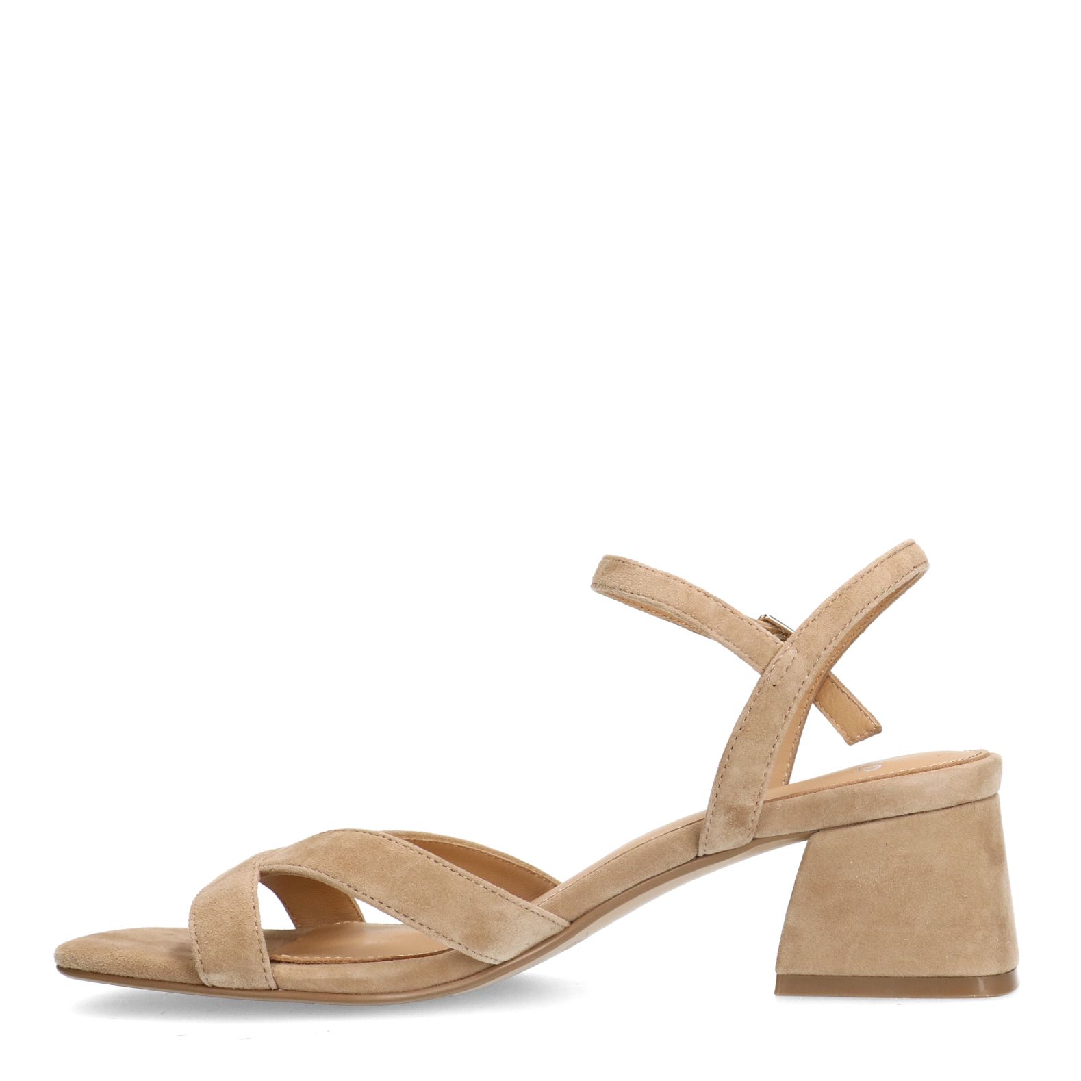 Beige suède sandalen met hak