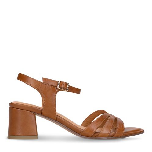 Cognac leren sandalen met hak