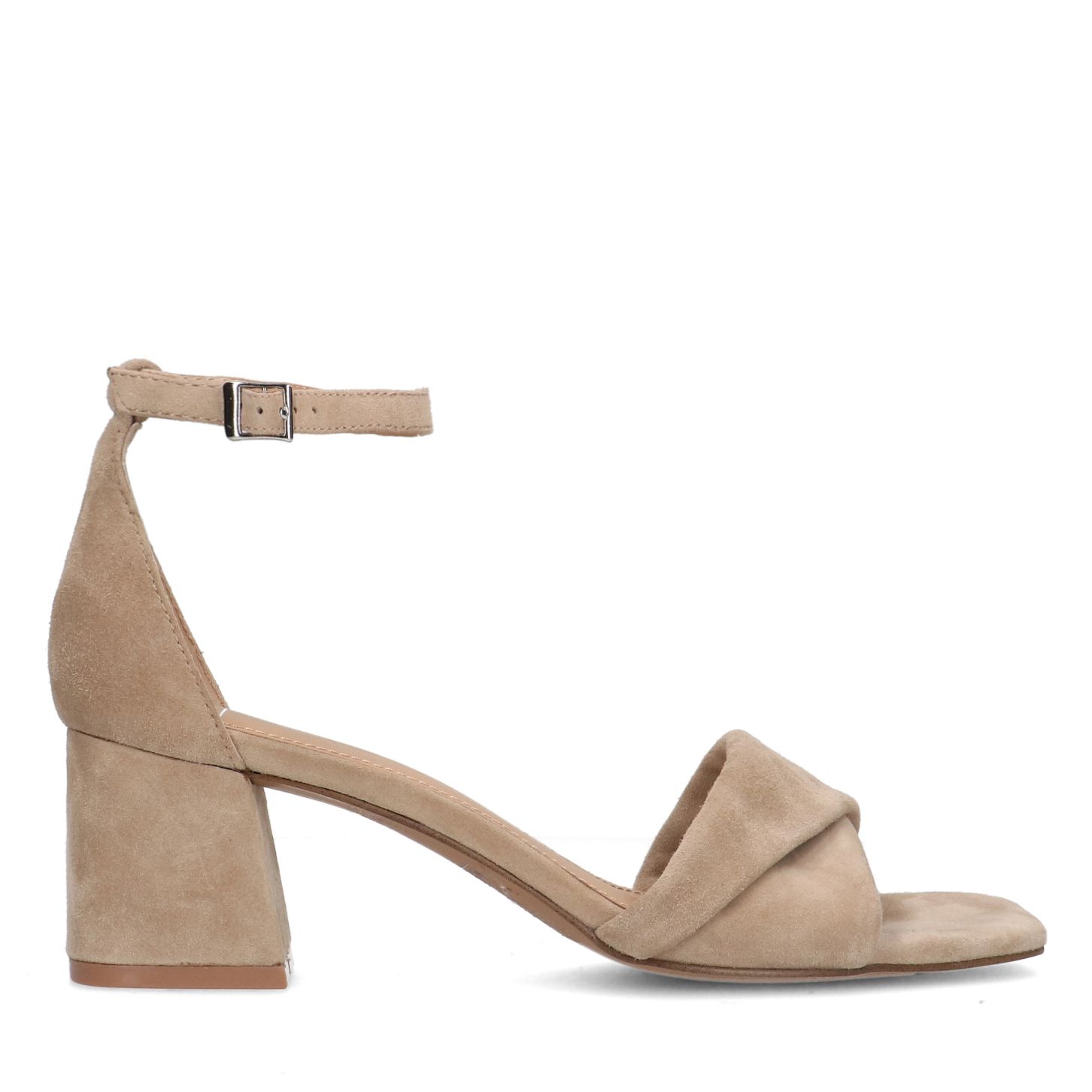 Beige suède sandalen met hak