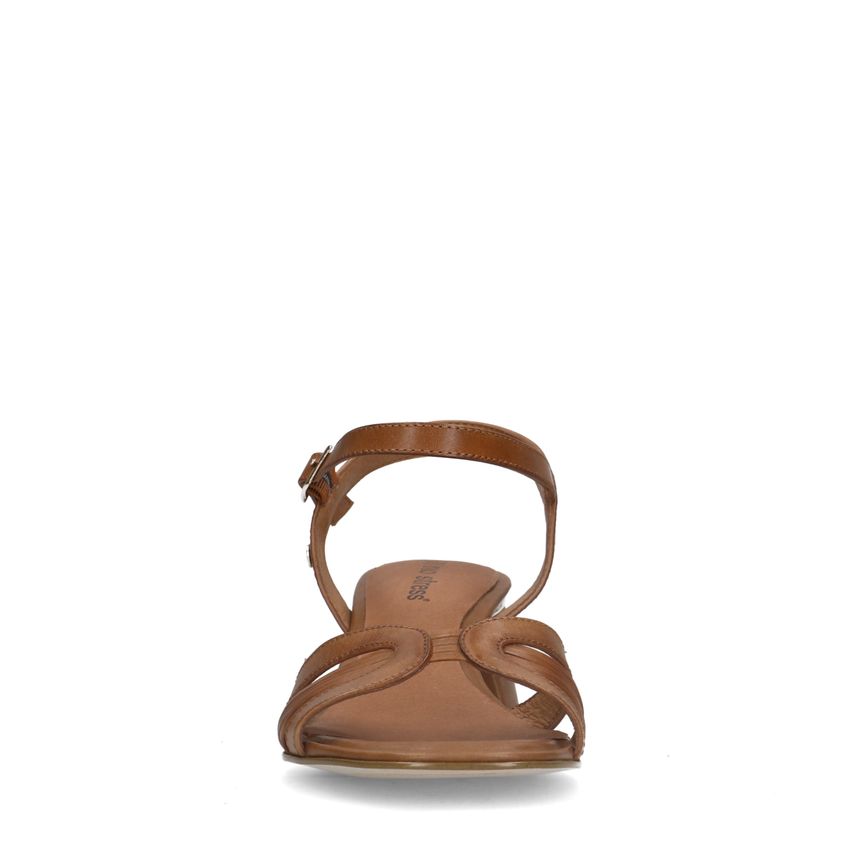 Cognac leren sandalen met hak