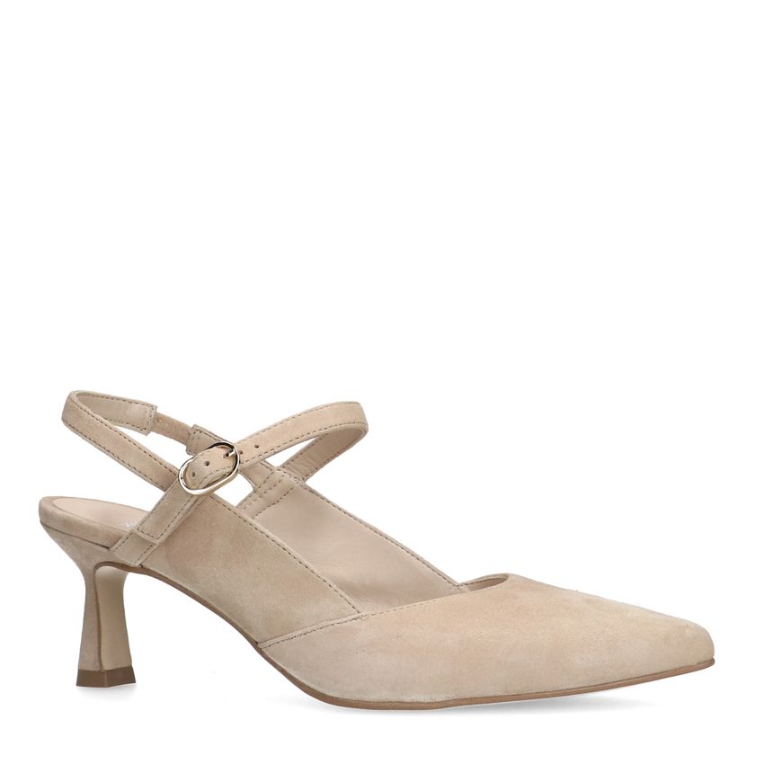 Beige suède slingback hakken